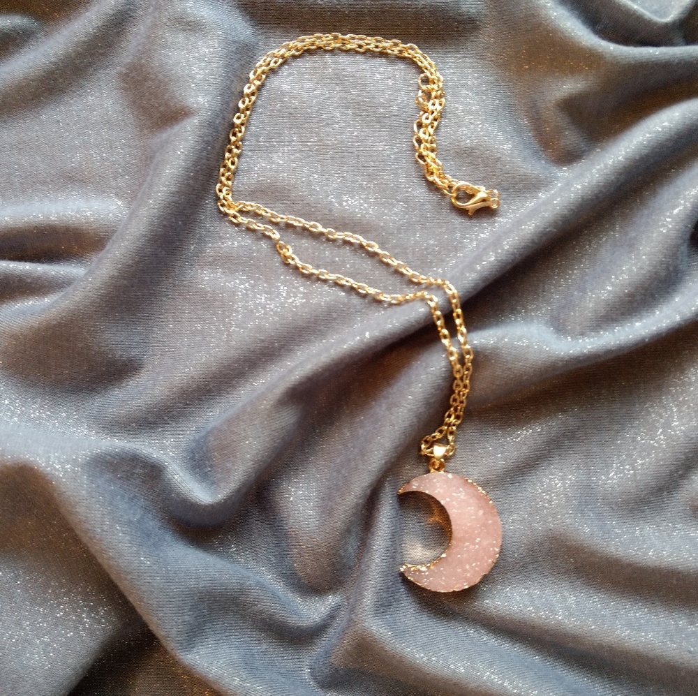 🎉🎈SALE!!! Host Pick🎉🎈 Pink Druzy Moon Pendant - Picture 3 of 4